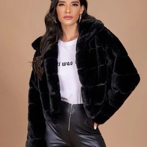 Open Front Fuzzy Paneled Coat